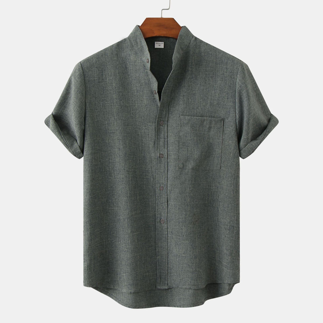 Men's Shirt Short Sleeve Button Front Stand Collar