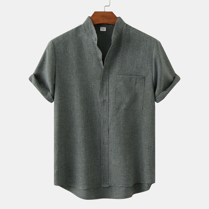 Men's Shirt Short Sleeve Button Front Stand Collar