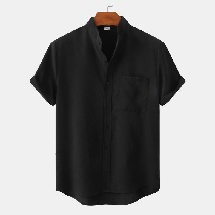 Men's Shirt Short Sleeve Button Front Stand Collar