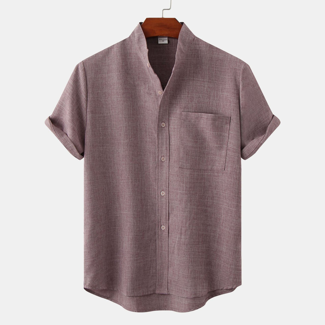 Men's Shirt Short Sleeve Button Front Stand Collar