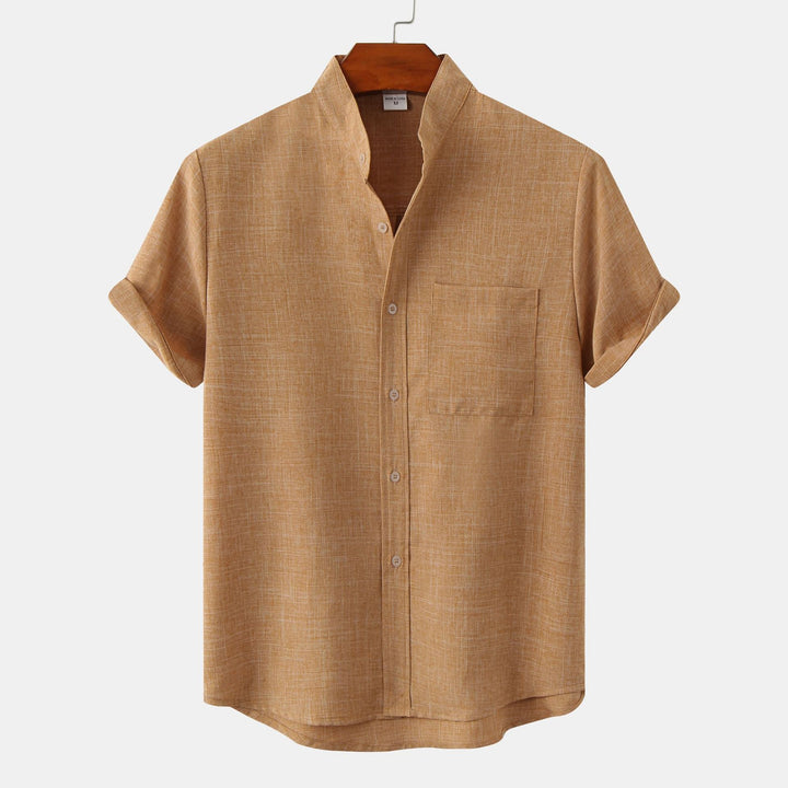 Men's Shirt Short Sleeve Button Front Stand Collar