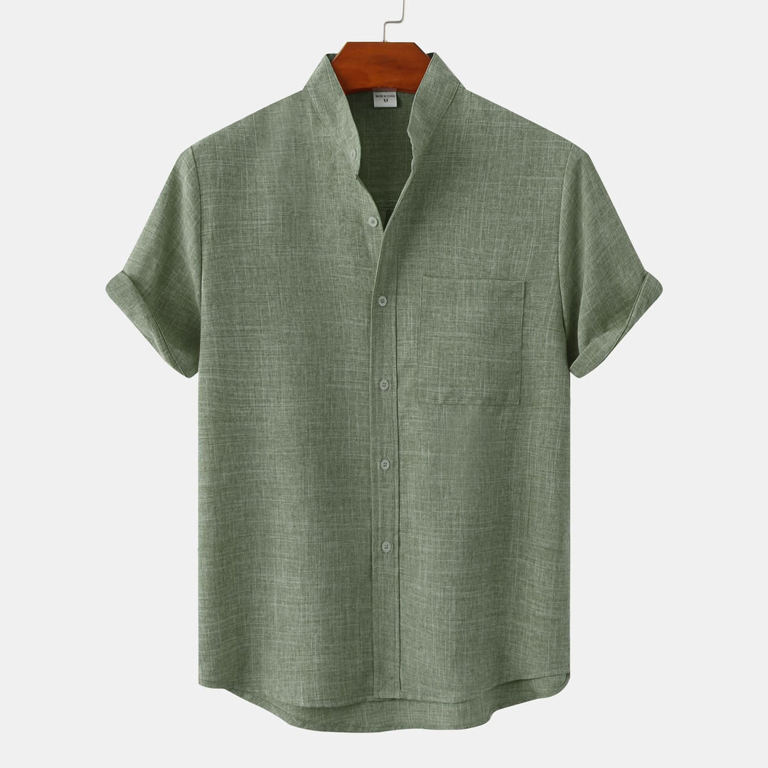 Men's Shirt Short Sleeve Button Front Stand Collar