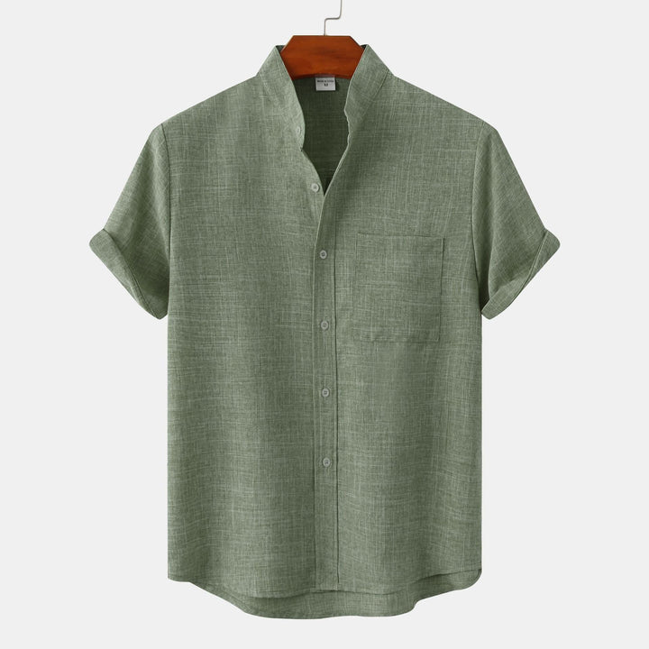 Men's Shirt Short Sleeve Button Front Stand Collar