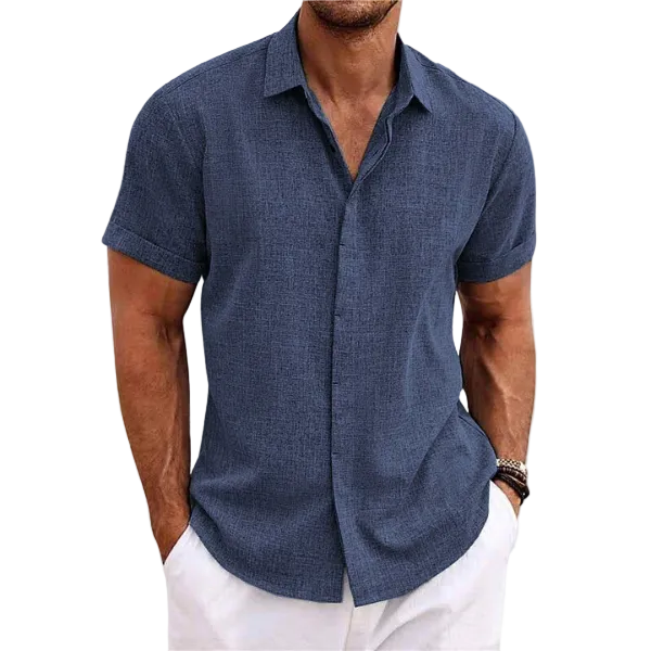 Men's Short Sleeve Shirt with Collar and Button Front