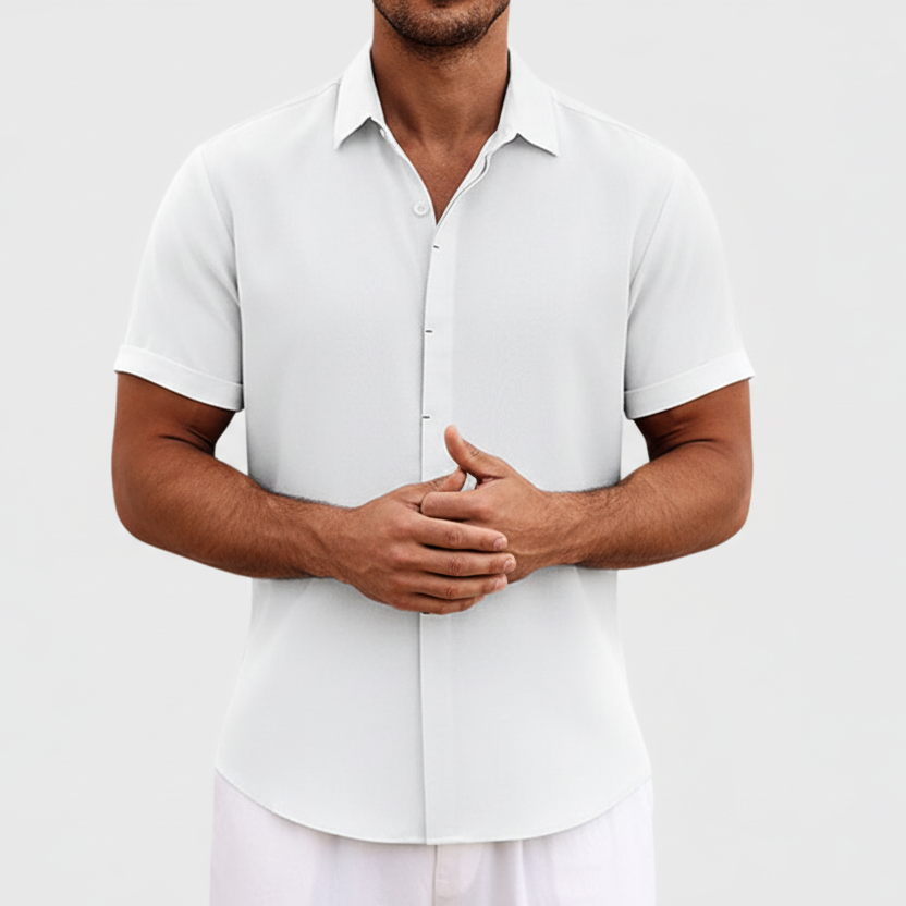 Men's Short Sleeve Shirt with Collar and Button Front