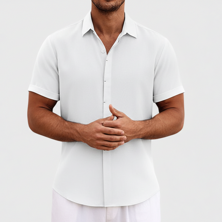 Men's Short Sleeve Shirt with Collar and Button Front