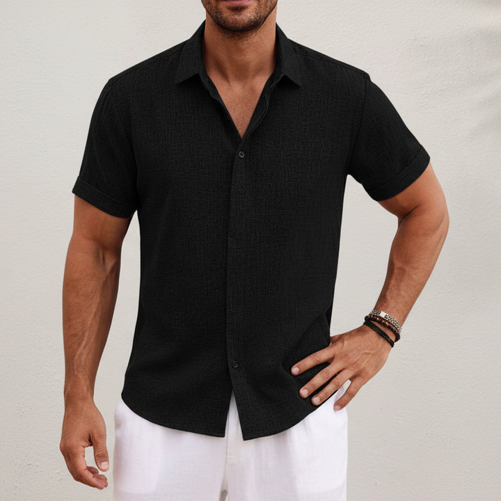 Men's Short Sleeve Shirt with Collar and Button Front