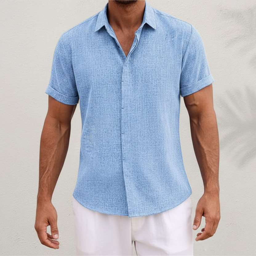 Men's Short Sleeve Shirt with Collar and Button Front