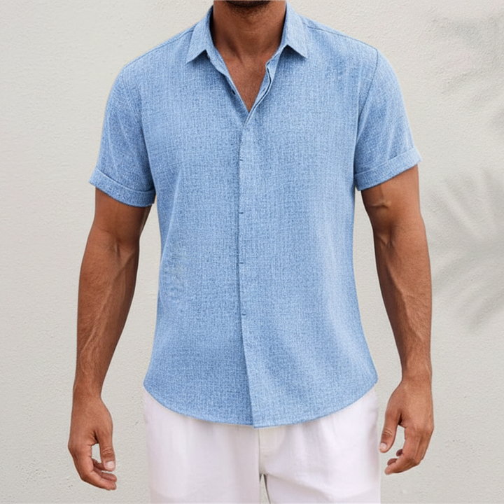 Men's Short Sleeve Shirt with Collar and Button Front