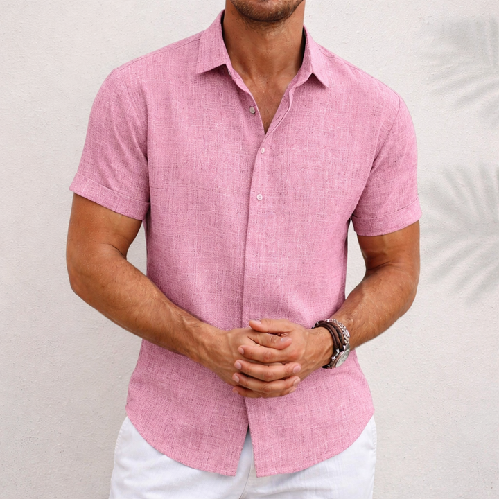 Men's Short Sleeve Shirt with Collar and Button Front