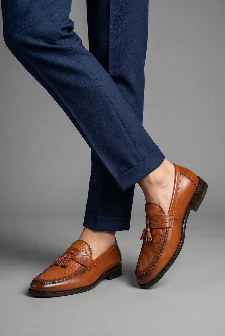 Men’s Slip On Tassel Loafers with Rounded Toe Shape