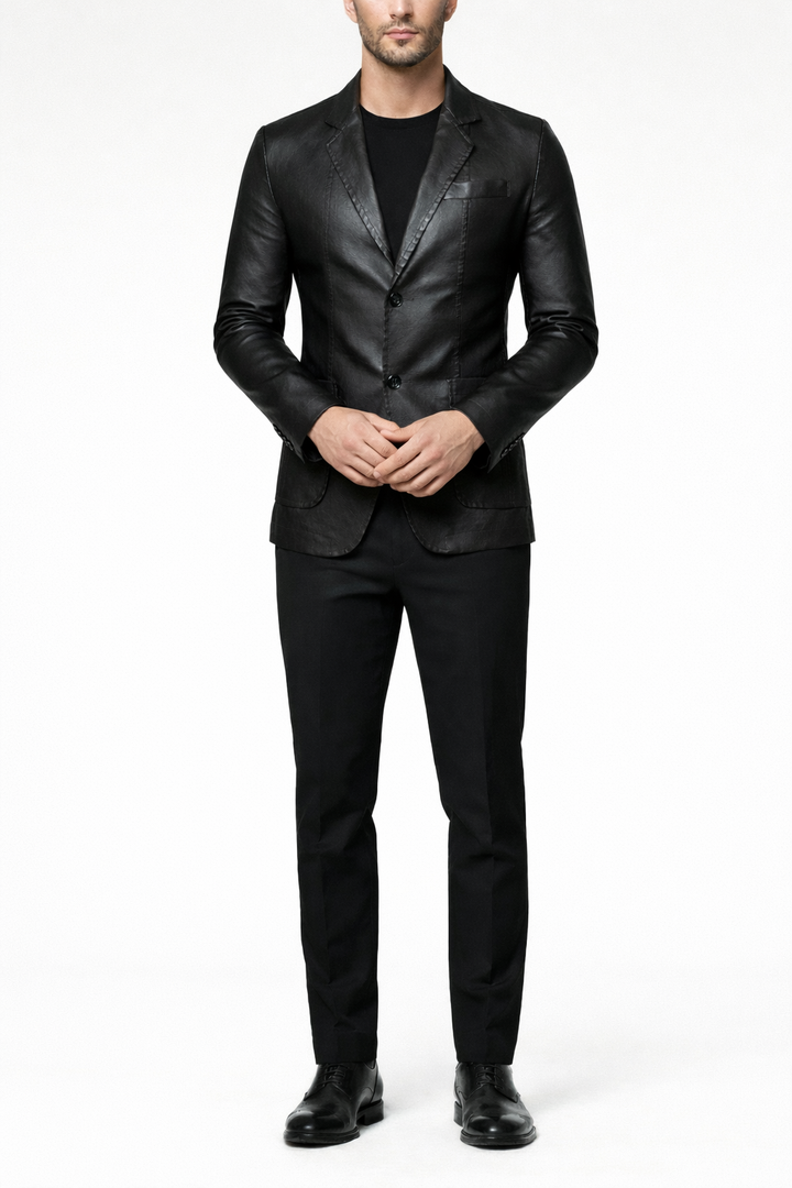 Men's Structured Formal Blazer Jacket with Button Front