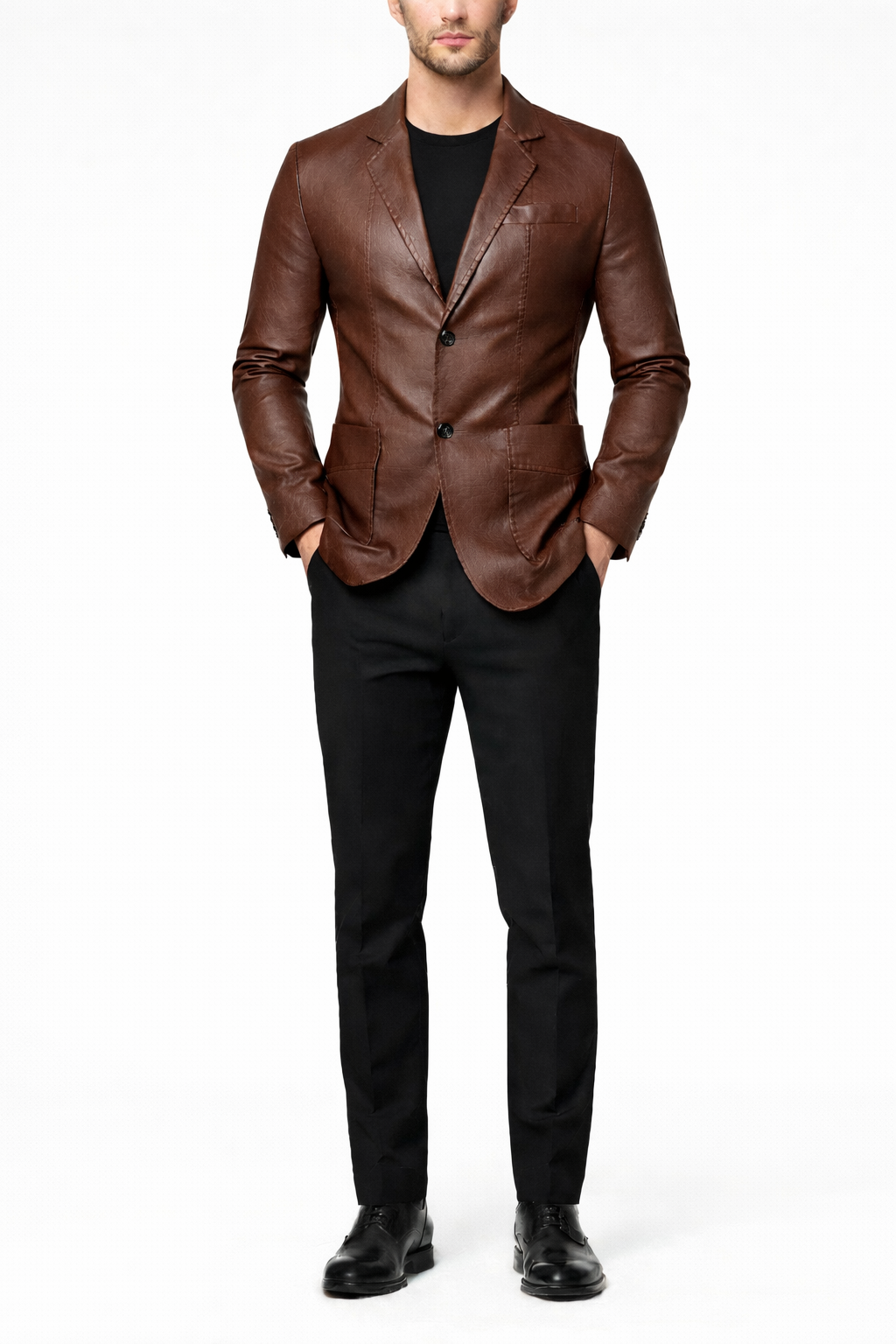 Men's Structured Formal Blazer Jacket with Button Front