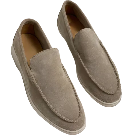Men's Suede Slip-On Loafers with Rounded Toe and Flat Sole