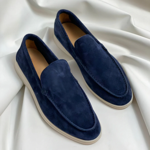 Men's Suede Slip-On Loafers with Rounded Toe and Flat Sole