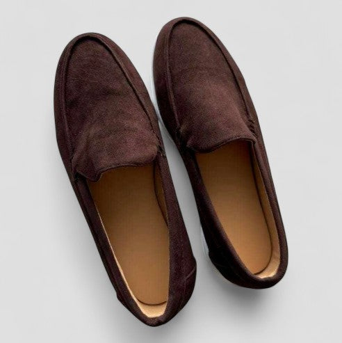 Men's Suede Slip-On Loafers with Rounded Toe and Flat Sole
