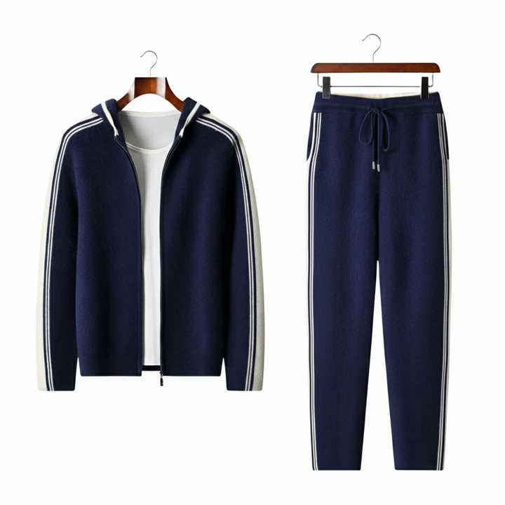 Men's Tracksuit Zip Up Hoodie and Joggers Set with Side Stripes