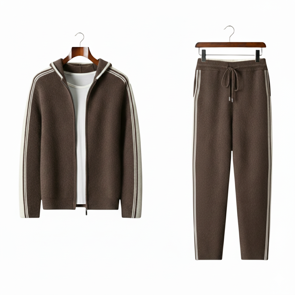 Men's Tracksuit Zip Up Hoodie and Joggers Set with Side Stripes