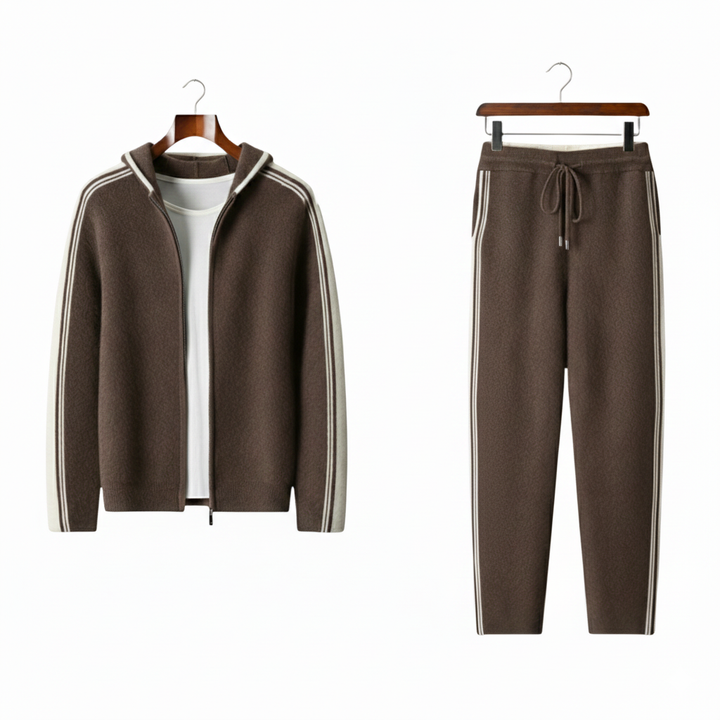 Men's Tracksuit Zip Up Hoodie and Joggers Set with Side Stripes