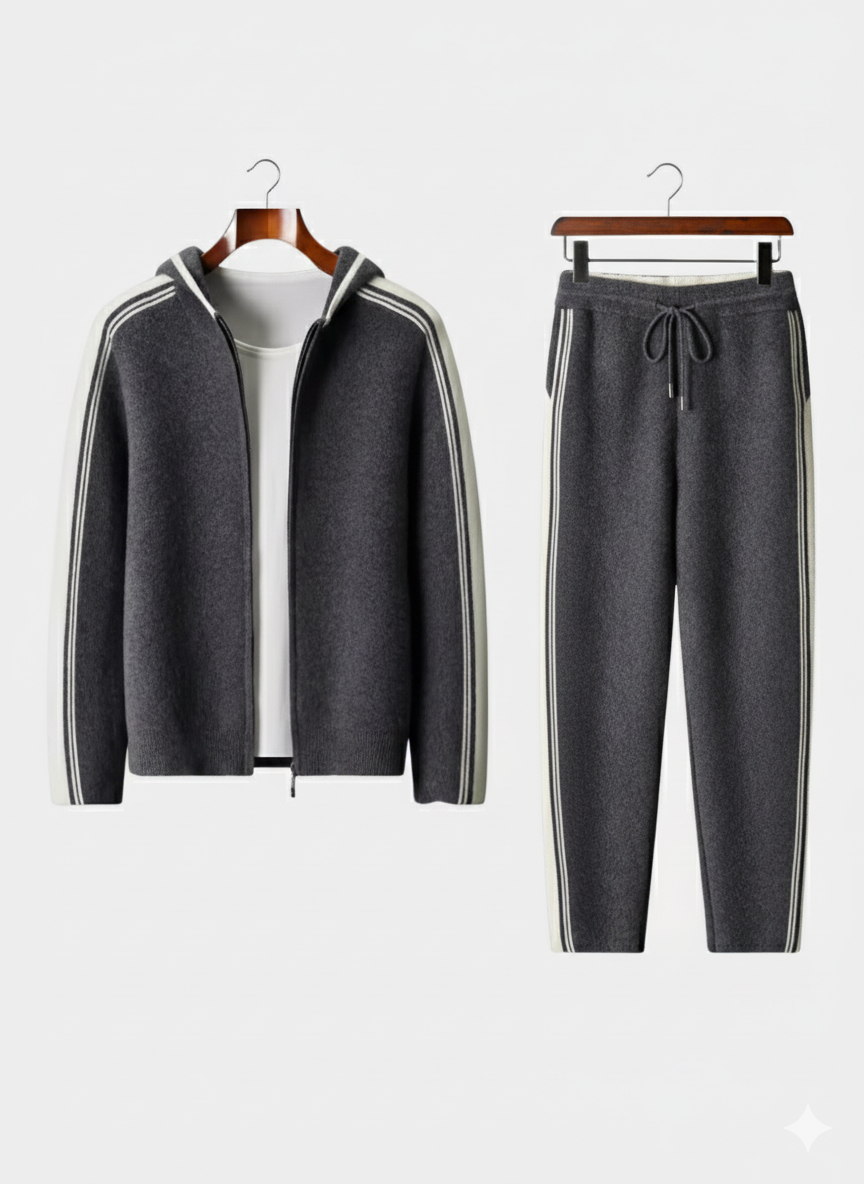 Men's Tracksuit Zip Up Hoodie and Joggers Set with Side Stripes