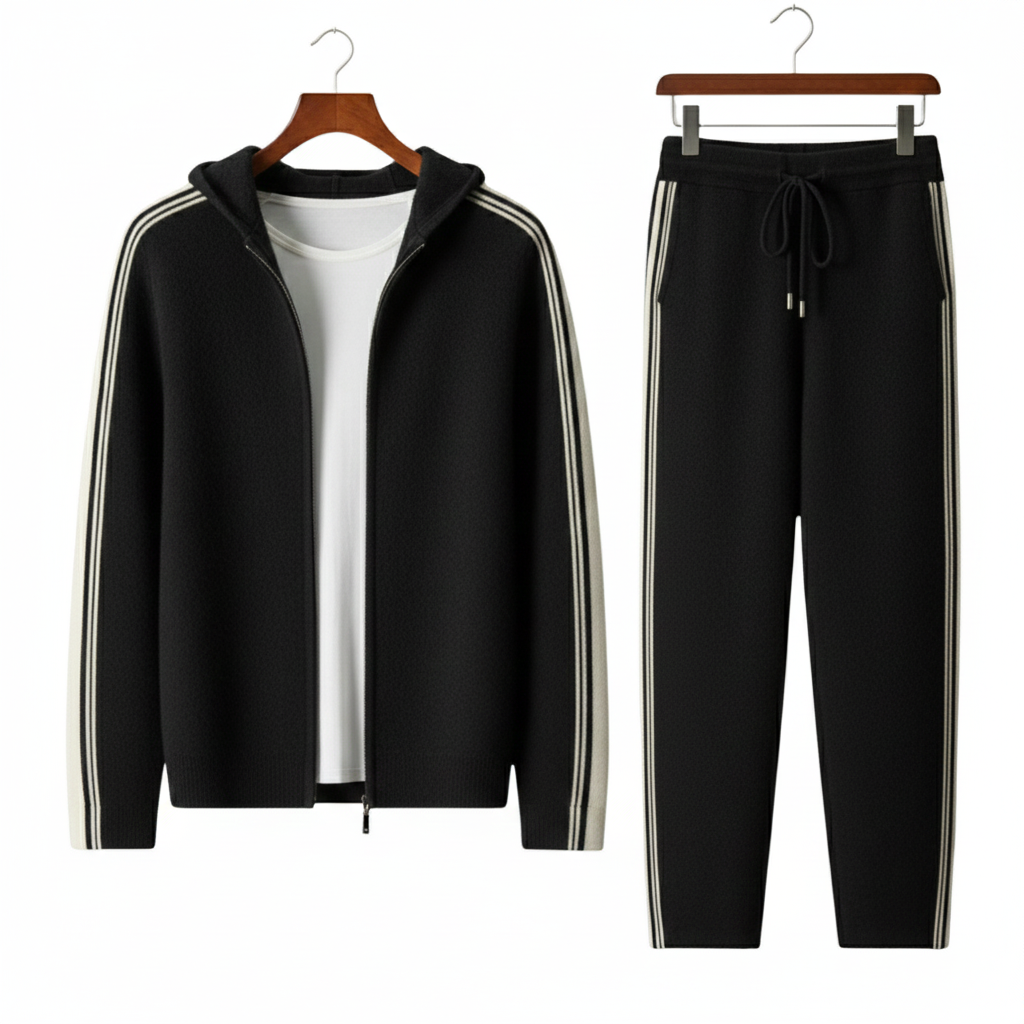 Men's Tracksuit Zip Up Hoodie and Joggers Set with Side Stripes