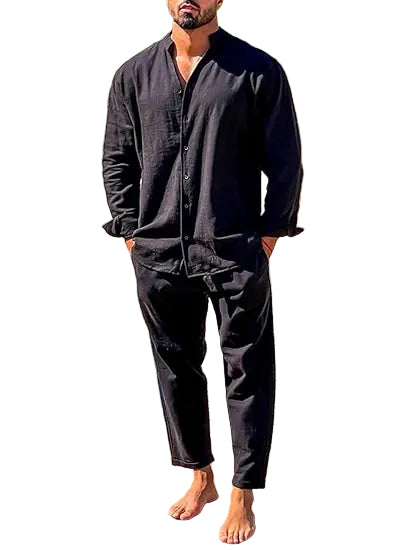 Men's Two Piece Set Long Sleeve Shirt Straight Leg Ankle Trousers