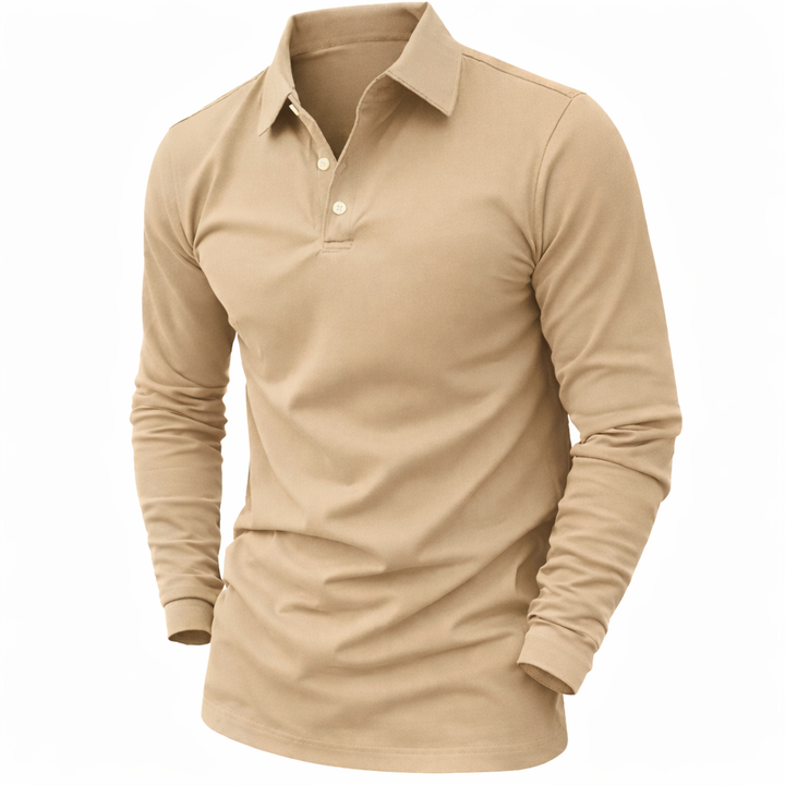 Men's Long Sleeve Polo Shirt with Button Front