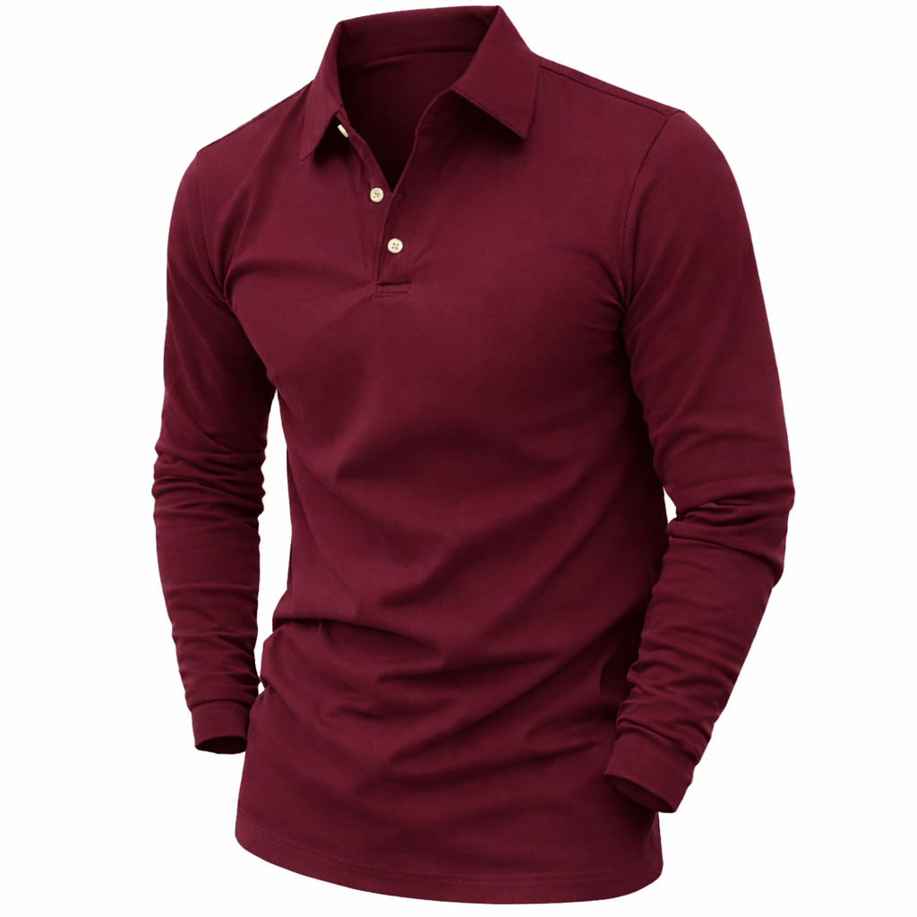 Men's Long Sleeve Polo Shirt with Button Front