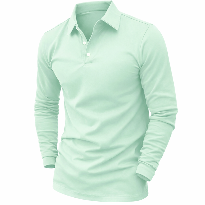 Men's Long Sleeve Polo Shirt with Button Front