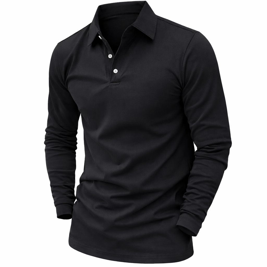 Men's Long Sleeve Polo Shirt with Button Front
