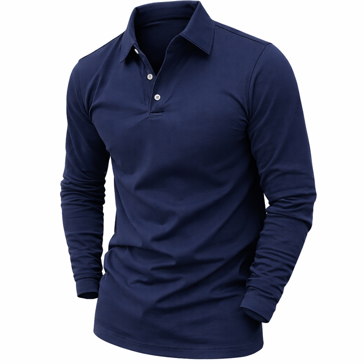 Men's Long Sleeve Polo Shirt with Button Front
