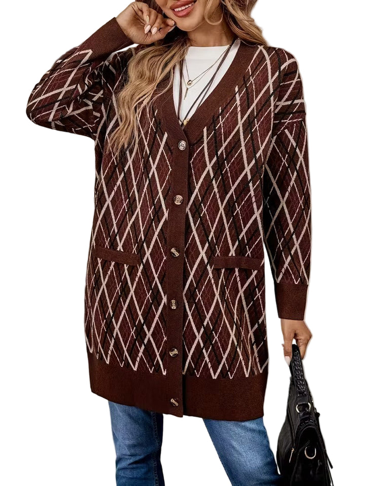 Women's Cardigan with Diamond Pattern