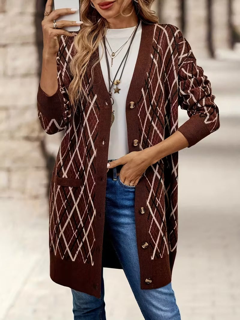Women's Cardigan with Diamond Pattern