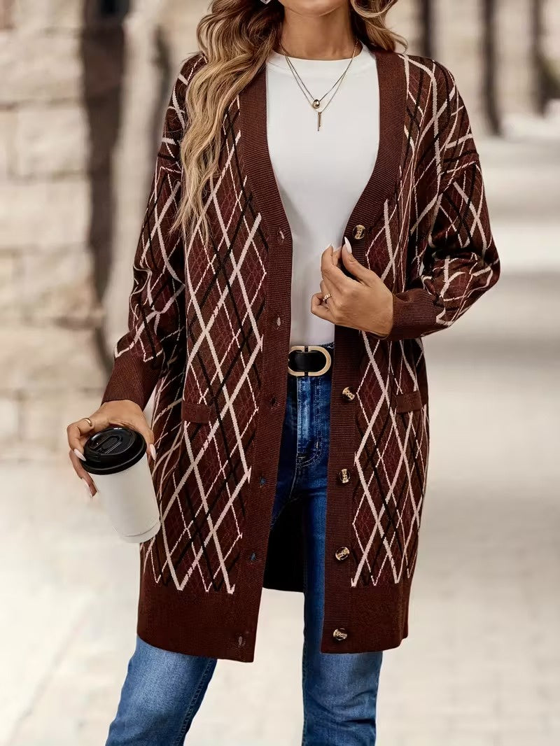 Women's Cardigan with Diamond Pattern