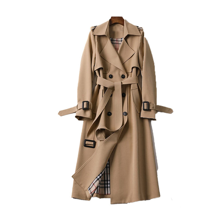 Women’s Belted Trench Coat with Layered Front and Inner Design