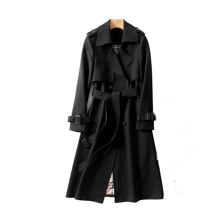 Women’s Belted Trench Coat with Layered Front and Inner Design