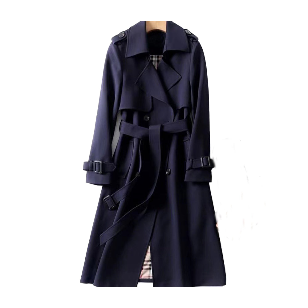 Women’s Belted Trench Coat with Layered Front and Inner Design