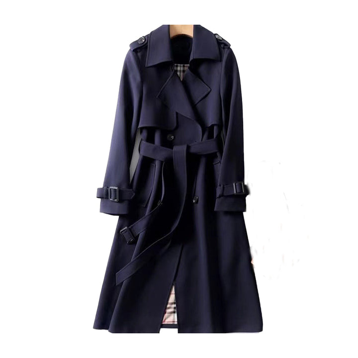 Women’s Belted Trench Coat with Layered Front and Inner Design