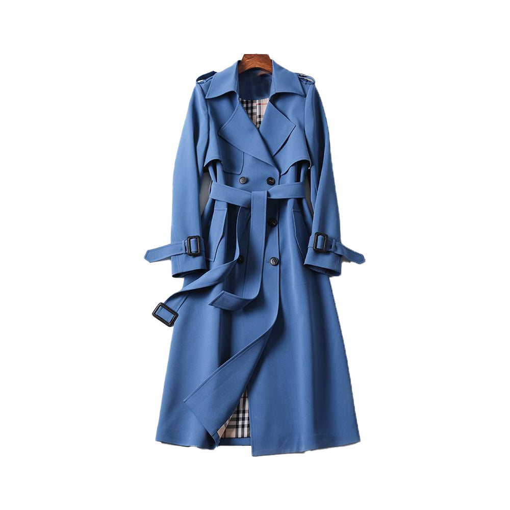 Women’s Belted Trench Coat with Layered Front and Inner Design