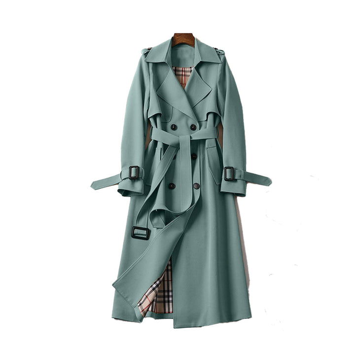 Women’s Belted Trench Coat with Layered Front and Inner Design