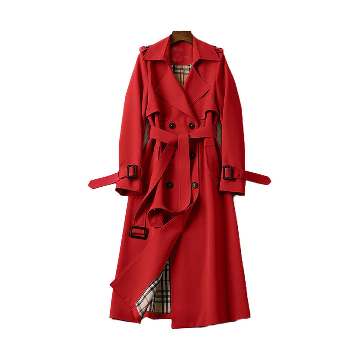 Women’s Belted Trench Coat with Layered Front and Inner Design