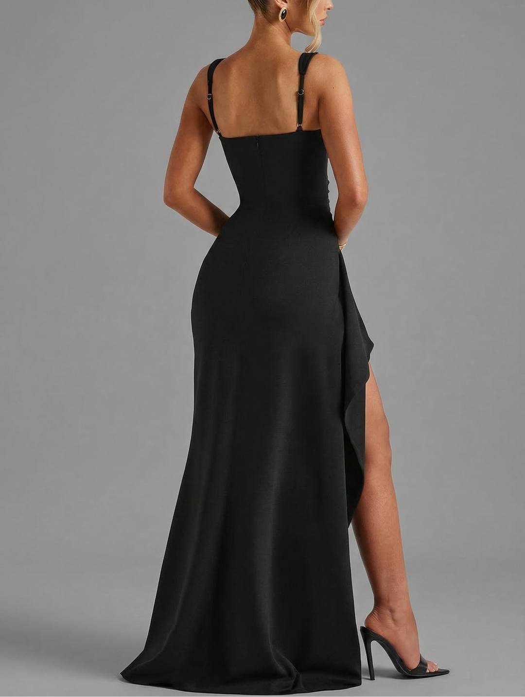 Women’s Bodycon Slip Maxi Dress with Leg Split and Open Back