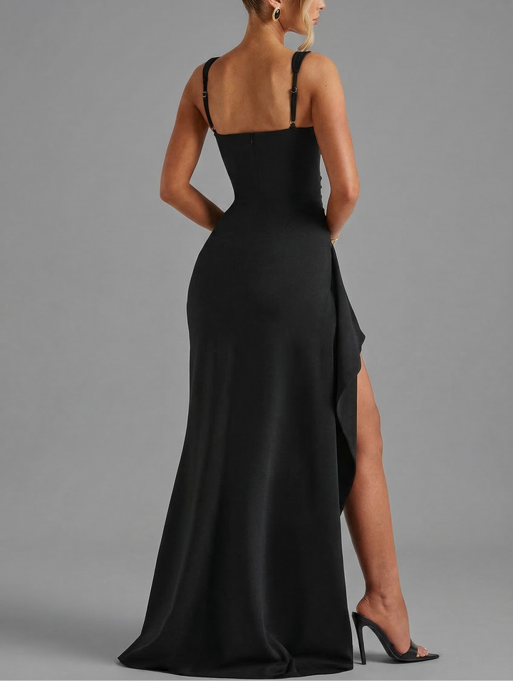 Women’s Bodycon Slip Maxi Dress with Leg Split and Open Back