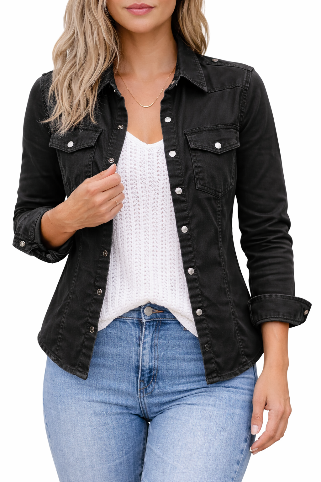 Women's Button Front Long Sleeve Shirt with Chest Pockets