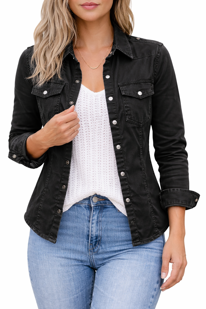 Women's Button Front Long Sleeve Shirt with Chest Pockets