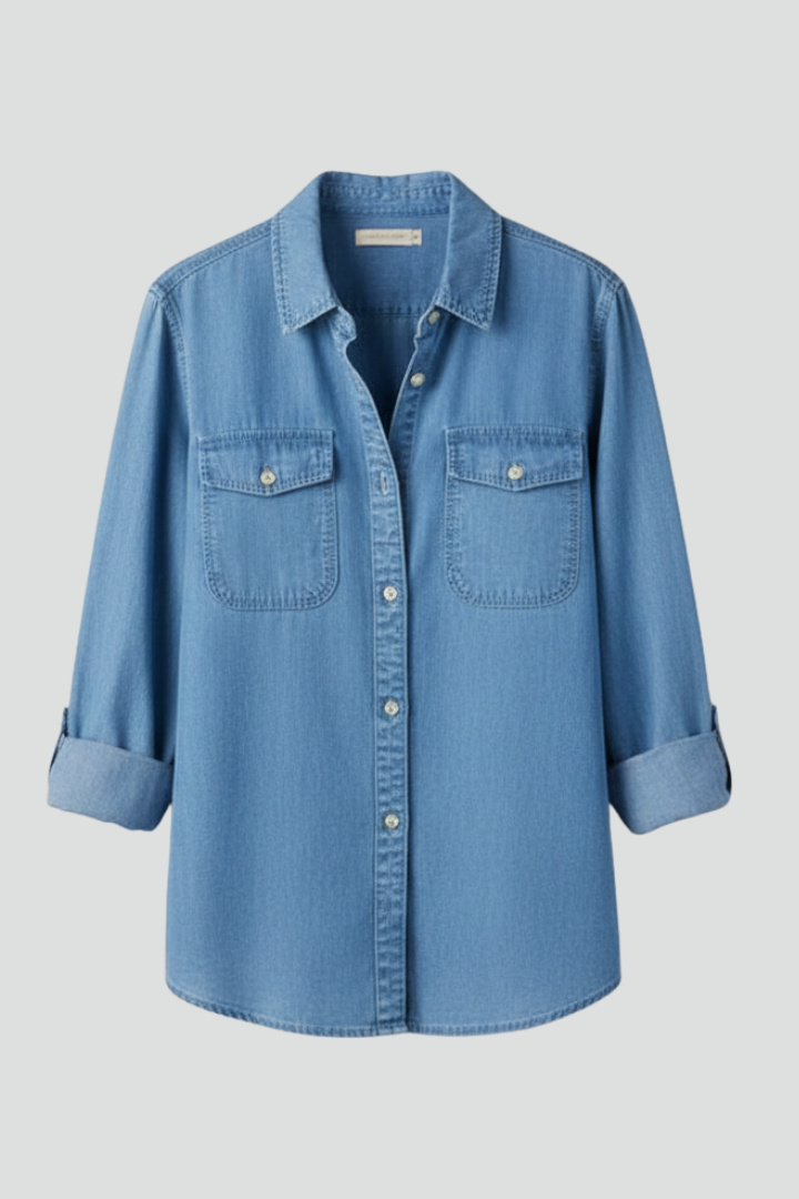 Women’s Button Front Long Sleeves Denim Shirt