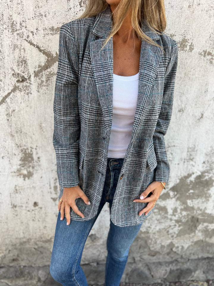 Women's Checked Blazer with Single Button Front
