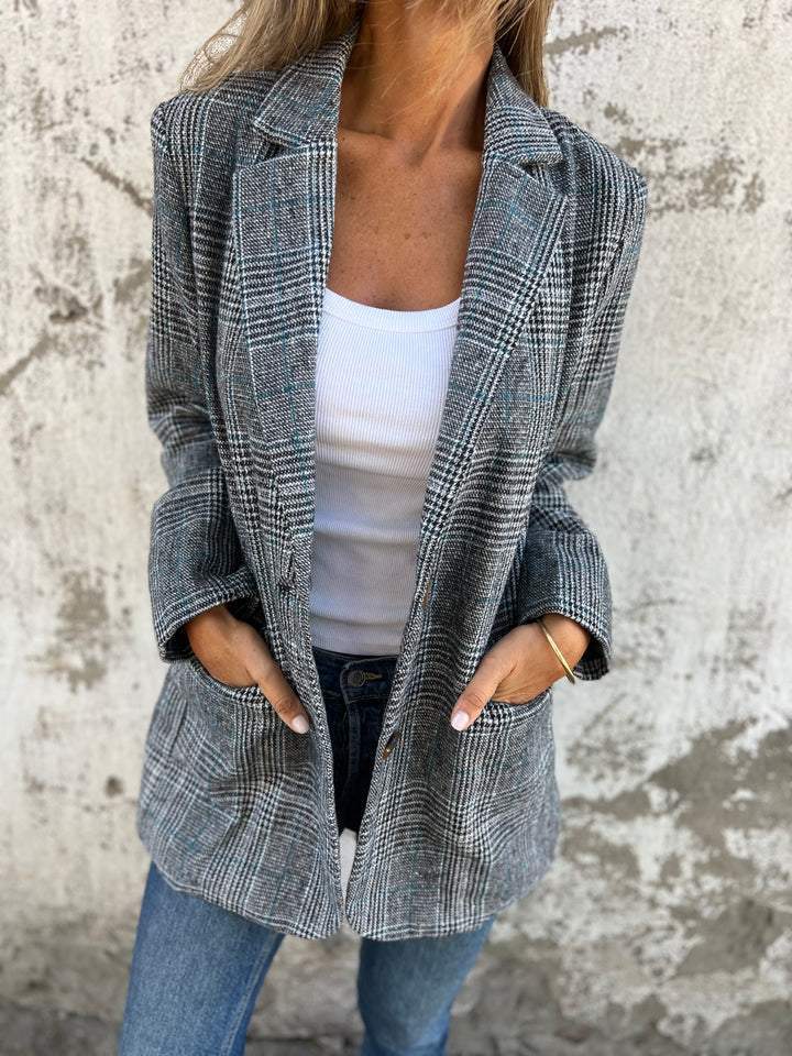 Women's Checked Blazer with Single Button Front