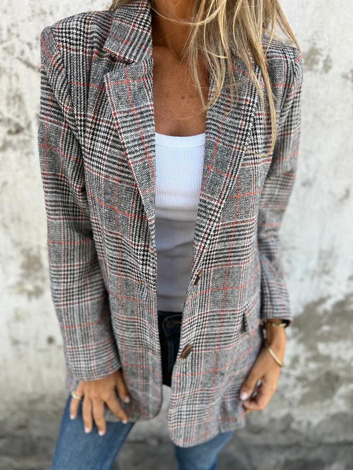 Women's Checked Blazer with Single Button Front