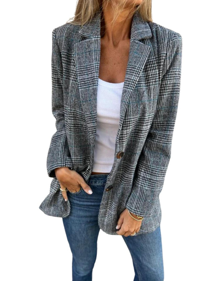 Women's Checked Blazer with Single Button Front